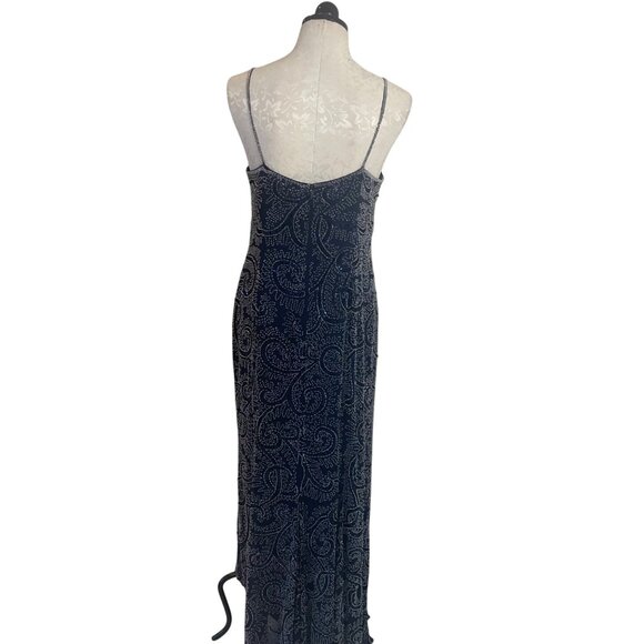 Oleg Cassini Vintage Womens Dress Jacket Set Size 10 Blue Beaded Slip Pure Silk - Picture 14 of 16